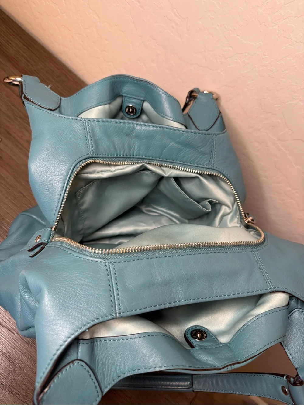 Coach Teal Leather Hobo with Front Buckle Pocket